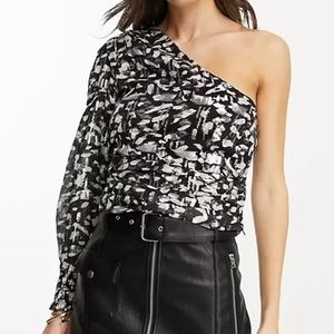 MNG One Shoulder Metallic Blouse
